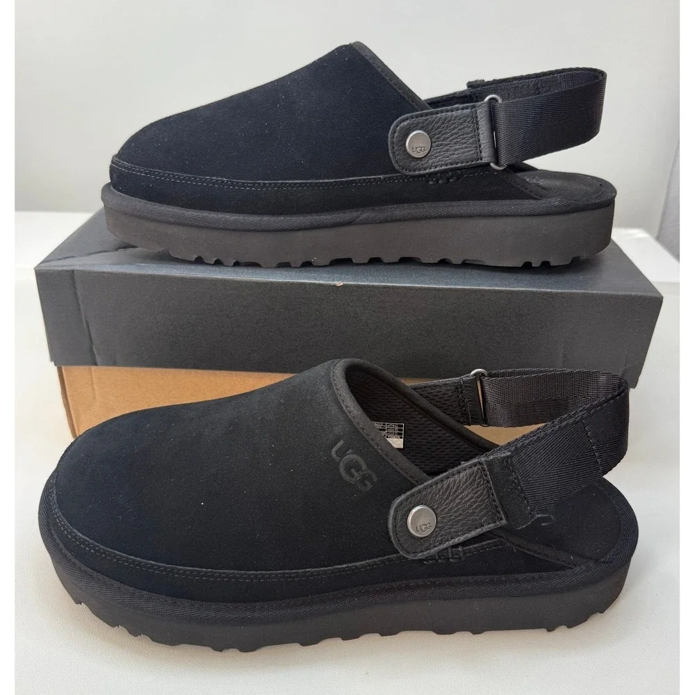 UGG Goldencoast Clog Black Suede‎ Adjustable Strap Size Mens 11 1142172 NEW